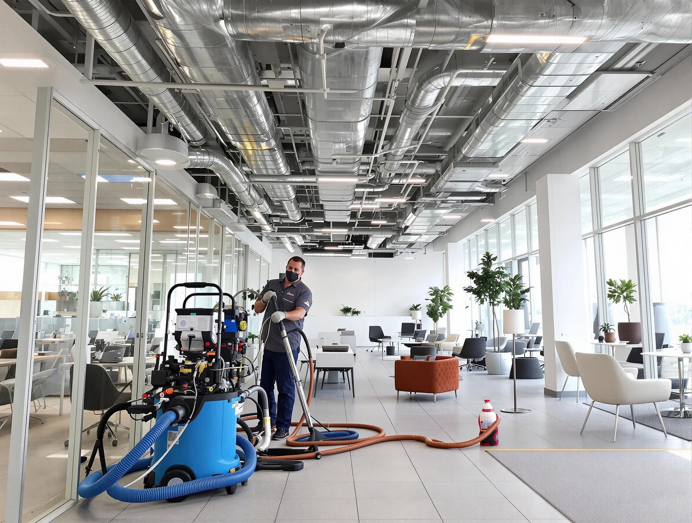 Chartiers Air Duct Cleaning team conducting comprehensive commercial duct cleaning at a business location in Chartiers