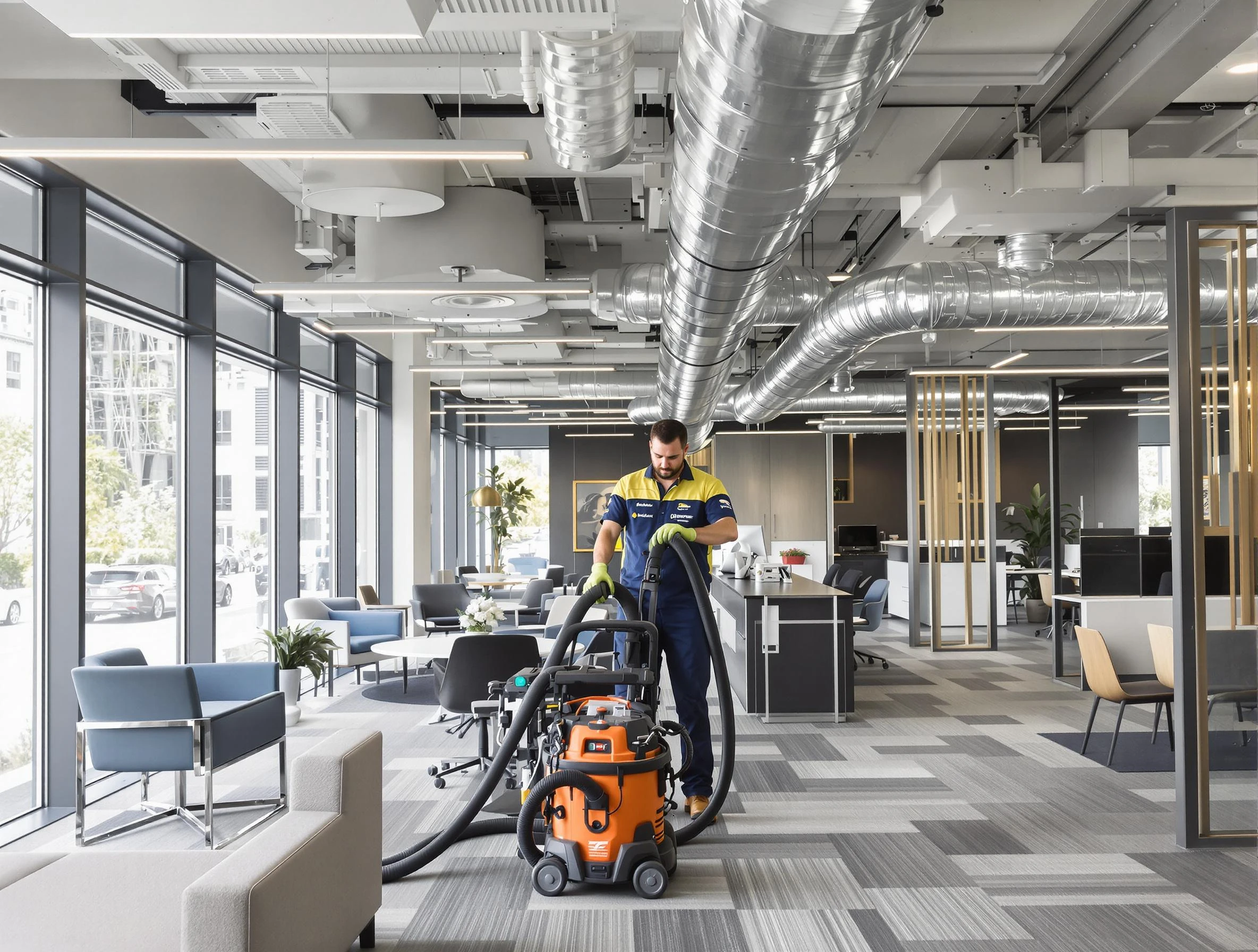 Chartiers Air Duct Cleaning team performing thorough commercial duct cleaning at a Chartiers business center